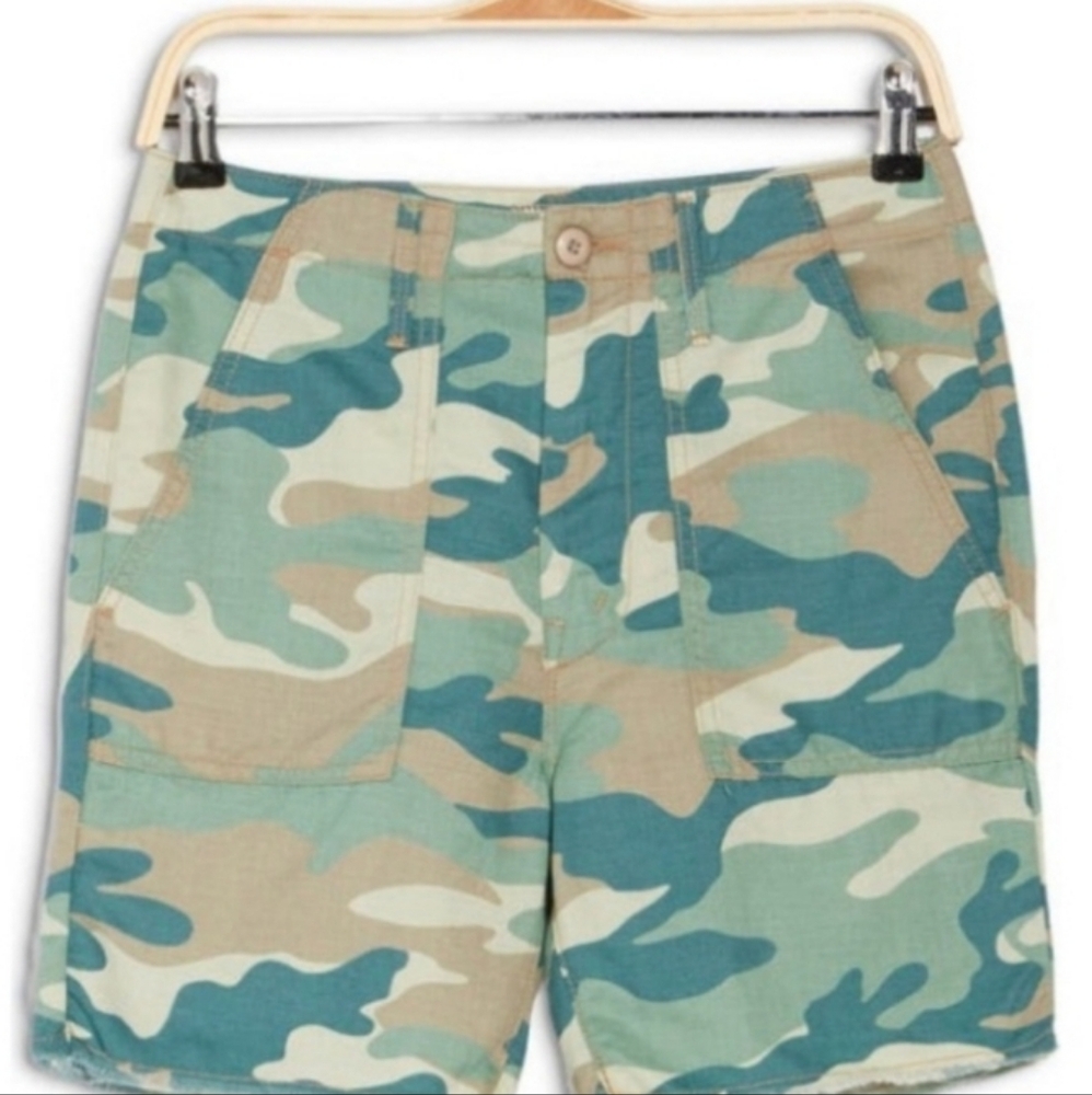 MOTHER - The shaker crop shorts blue green camo size 0